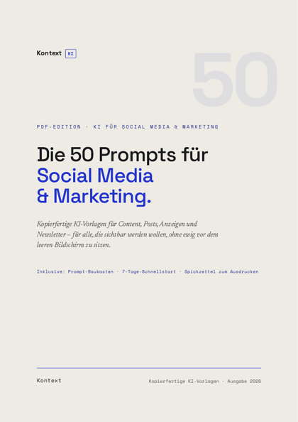Titelseite: Die 50 Prompts für Social Media und Marketing